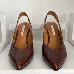& Other Stories Brown Croc Slingback Heels